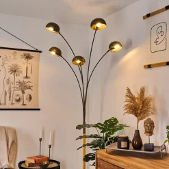 Lampadaire Siamado Bois Fonce, Nickel Mat, 5 Lumieres
