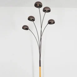 Lampadaire Siamado Bois Fonce, Nickel Mat, 5 Lumieres