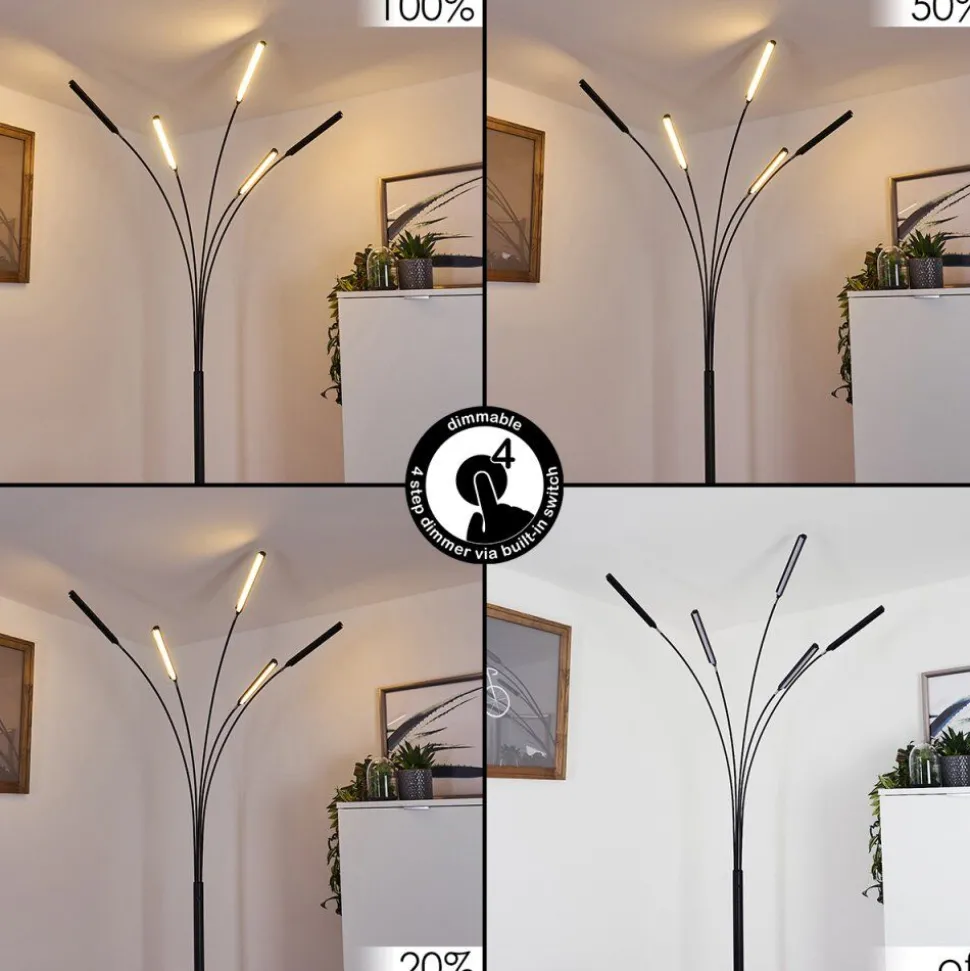 Lampadaire Totara Led Noir, 5 Lumieres