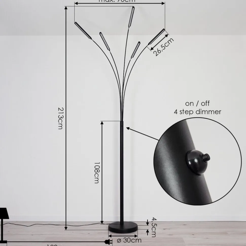 Lampadaire Totara Led Noir, 5 Lumieres