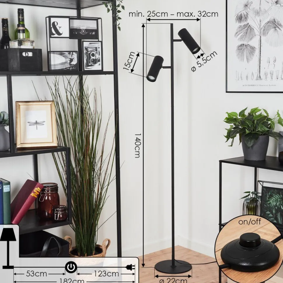 Lampadaire Trutielle Noir, 2 Lumieres