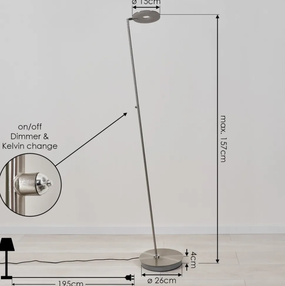 Lampadaire Umag Led Chrome, Nickel Mat, 1 Lumiere