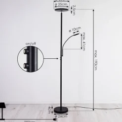 Lampadaire Wonsbek Led Noir, 2 Lumieres