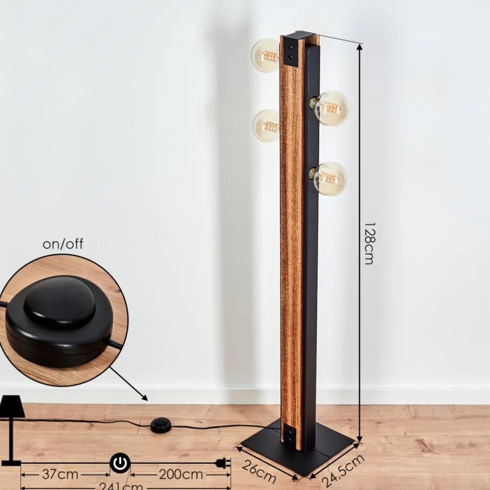 Lampadaire Yuma Ecru, Noir, 4 Lumieres