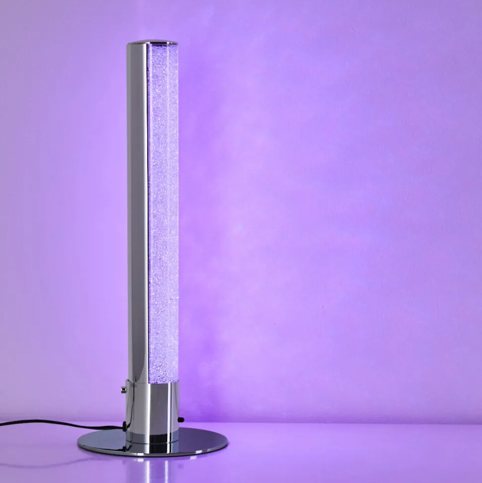Lampe A Poser Flaut Led Chrome, 1 Lumiere, Telecommandes, Changeur De Couleurs