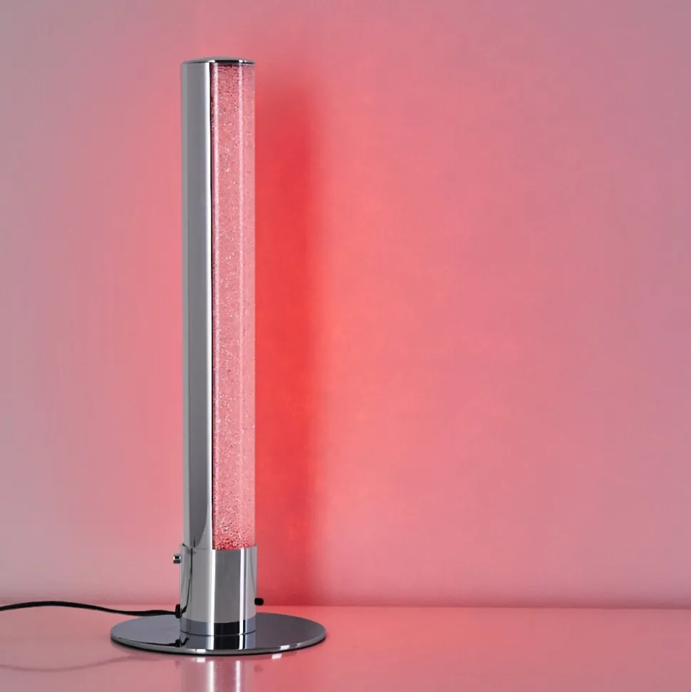 Lampe A Poser Flaut Led Chrome, 1 Lumiere, Telecommandes, Changeur De Couleurs