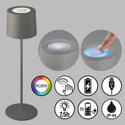 Lampe A Poser Schoner Wohnen-Kollektion Sun Led Gris, 1 Lumiere, Changeur De Couleurs