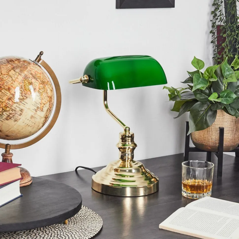 Lampe De Banquier Verte Or, Vert, Laiton, 1 Lumiere