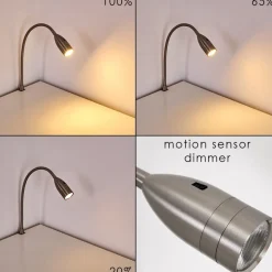 Lampe De Chevet Alsea Led Nickel Mat, 1 Lumiere, Detecteur De Mouvement