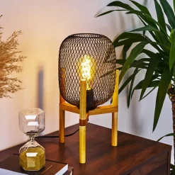 Lampe De Table Ateponta Bois Clair, Noir, 1 Lumiere