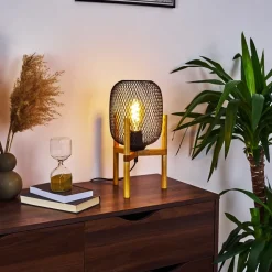 Lampe De Table Ateponta Bois Clair, Noir, 1 Lumiere