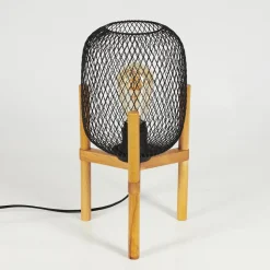 Lampe De Table Ateponta Bois Clair, Noir, 1 Lumiere