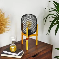 Lampe De Table Ateponta Bois Clair, Noir, 1 Lumiere