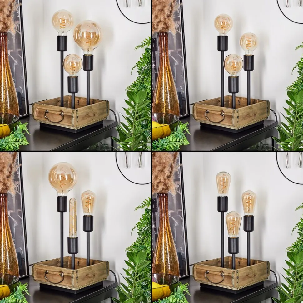 Lampe De Table Avestruz Brun, Noir, 3 Lumieres