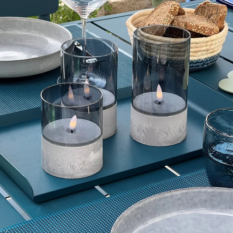 Lampe De Table Exterieure, Set De 3 Brilliant Bougie Led Gris, 1 Lumiere