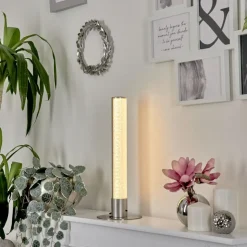Lampe De Table Flaut Led Nickel Mat, 1 Lumiere, Telecommandes, Changeur De Couleurs