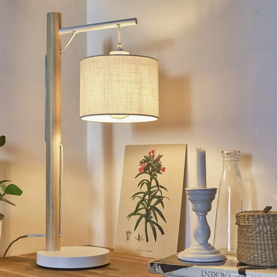 Lampe De Table Geelong Bois Clair, Blanc, 1 Lumiere
