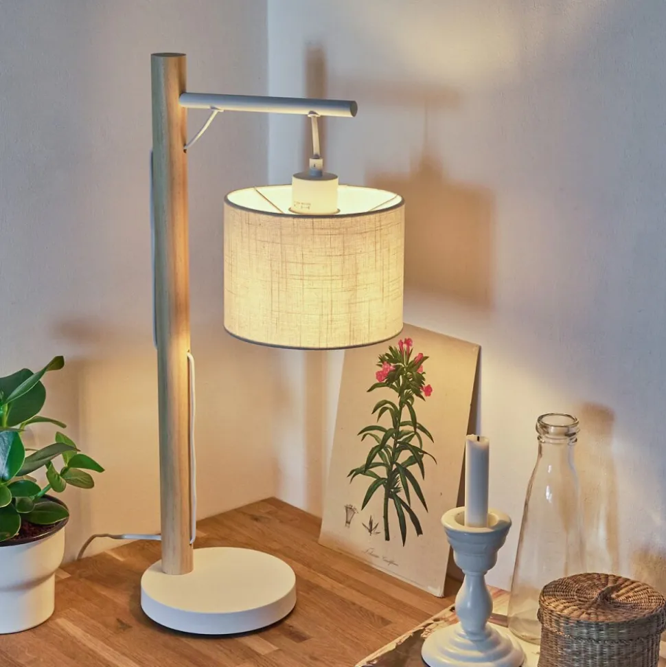 Lampe De Table Geelong Bois Clair, Blanc, 1 Lumiere