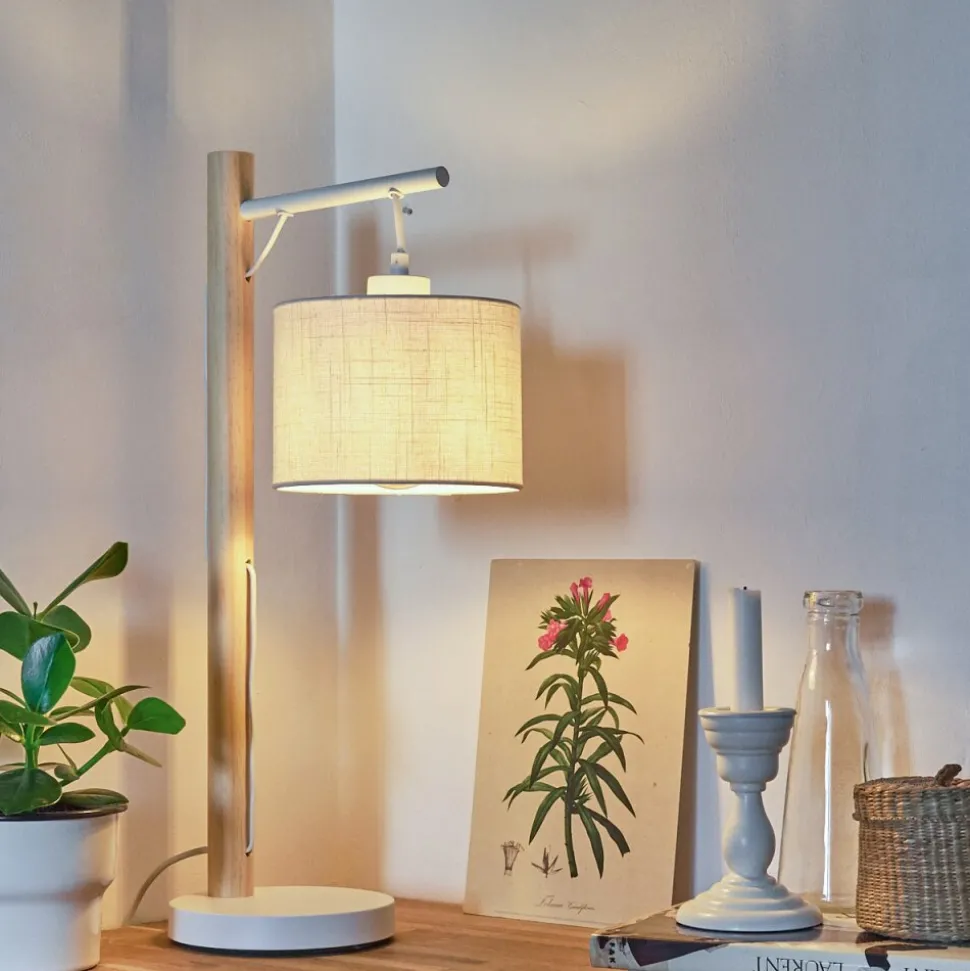 Lampe De Table Geelong Bois Clair, Blanc, 1 Lumiere