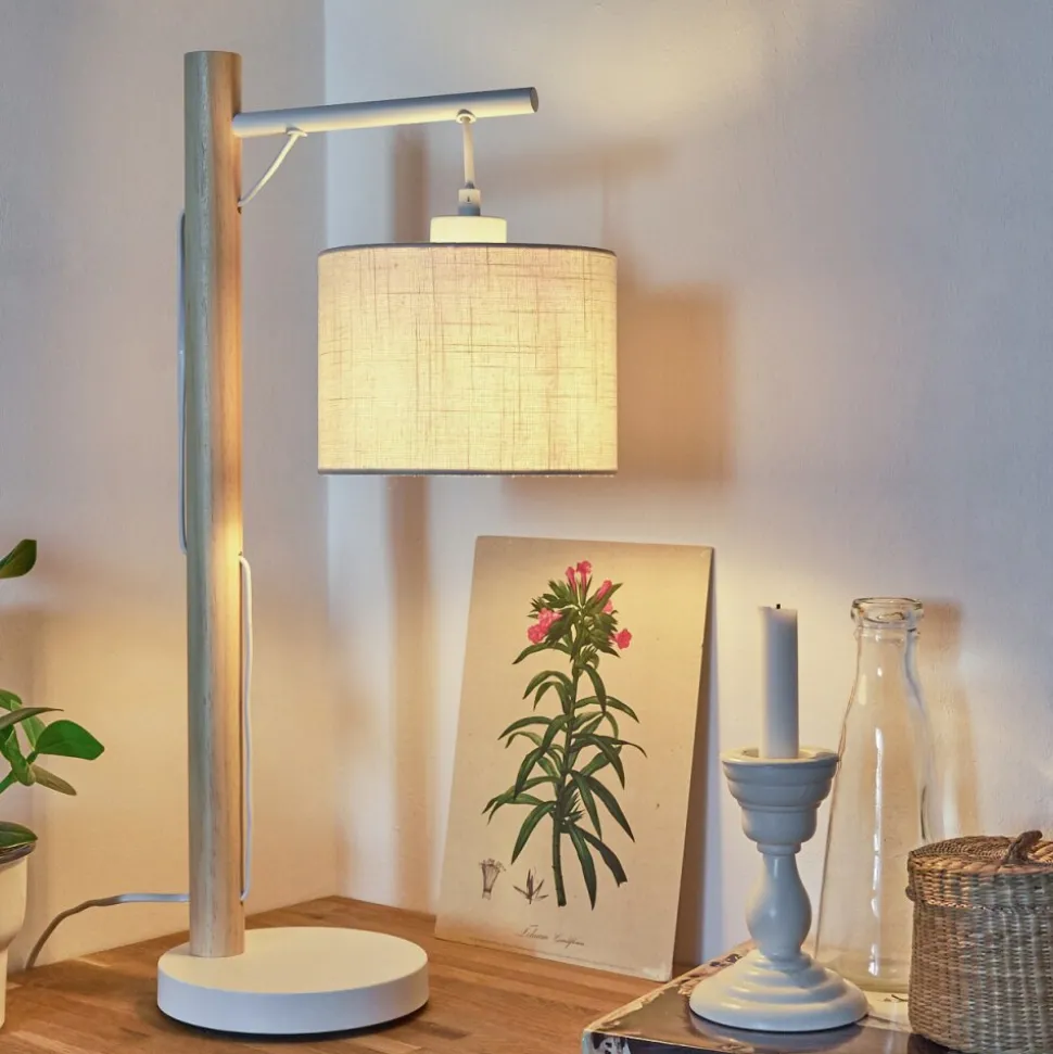 Lampe De Table Geelong Bois Clair, Blanc, 1 Lumiere