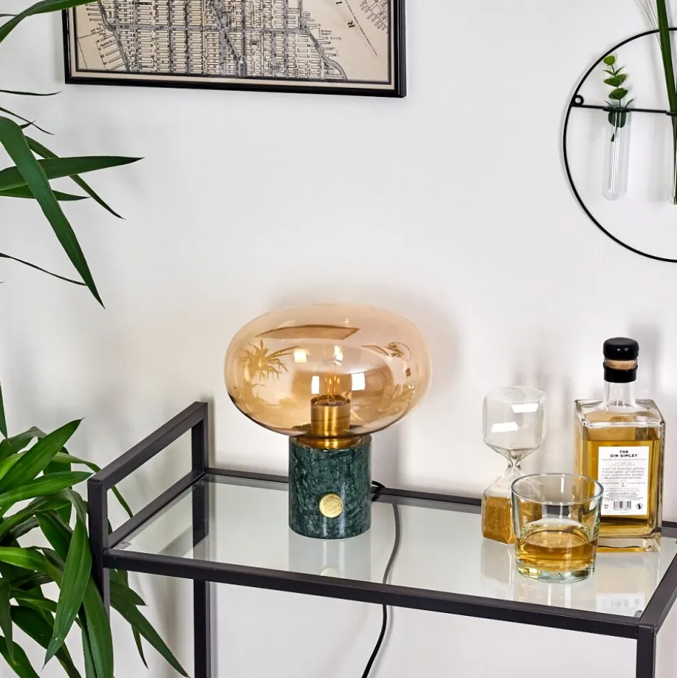 Lampe De Table Maoro Vert, Laiton, 1 Lumiere