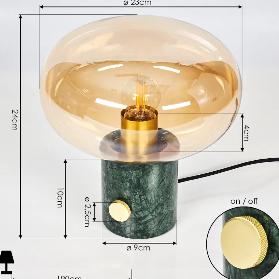 Lampe De Table Maoro Vert, Laiton, 1 Lumiere