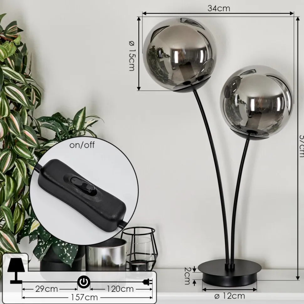 Lampe De Table Salamonde Noir, 2 Lumieres