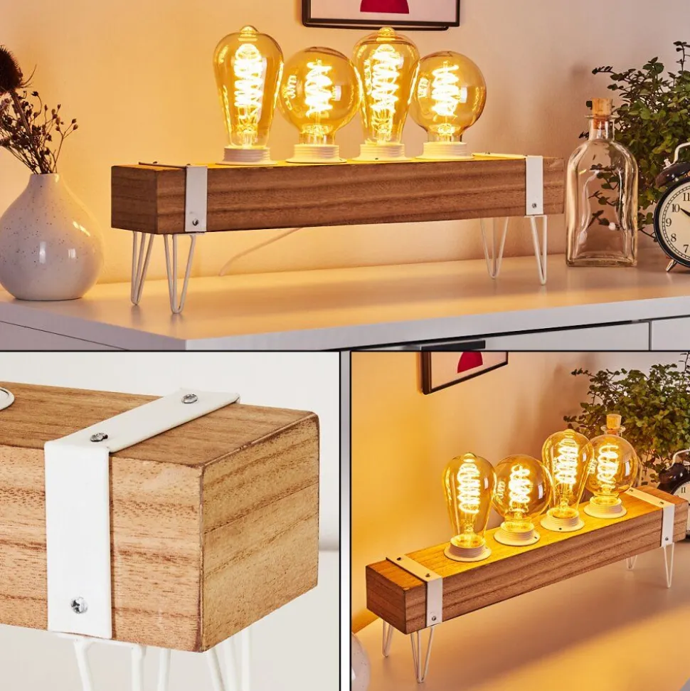 Lampe De Table Torrevieja Bois Clair, Blanc, 4 Lumieres