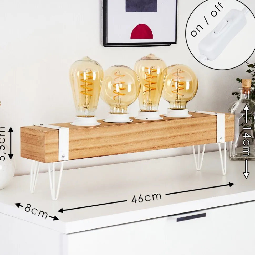 Lampe De Table Torrevieja Bois Clair, Blanc, 4 Lumieres