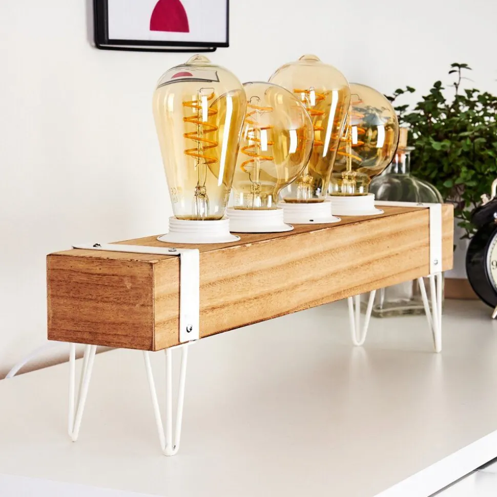 Lampe De Table Torrevieja Bois Clair, Blanc, 4 Lumieres