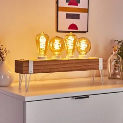 Lampe De Table Torrevieja Bois Clair, Blanc, 4 Lumieres