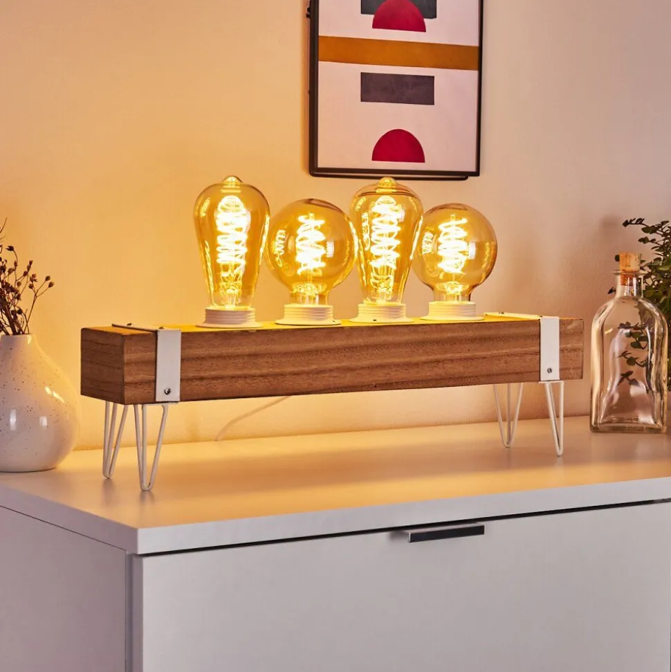 Lampe De Table Torrevieja Bois Clair, Blanc, 4 Lumieres