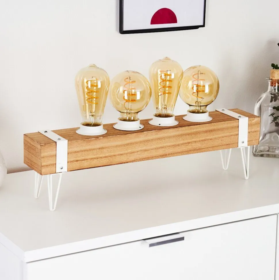 Lampe De Table Torrevieja Bois Clair, Blanc, 4 Lumieres