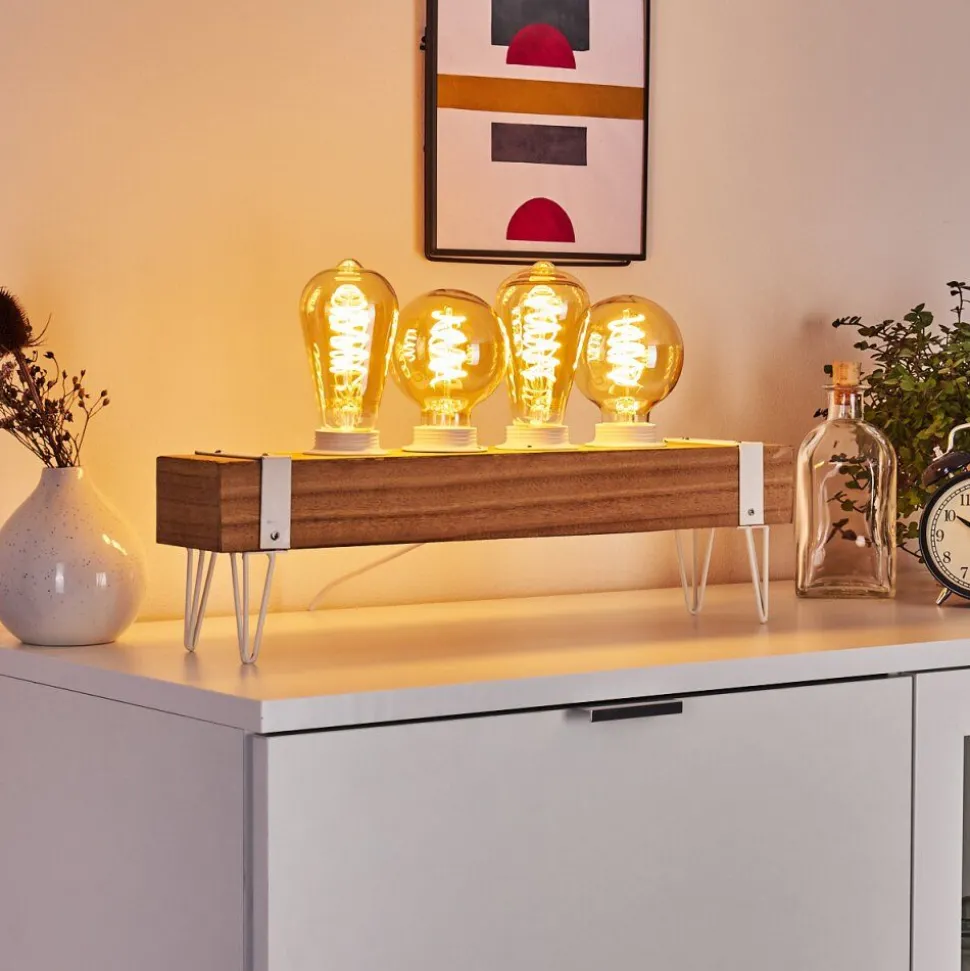 Lampe De Table Torrevieja Bois Clair, Blanc, 4 Lumieres