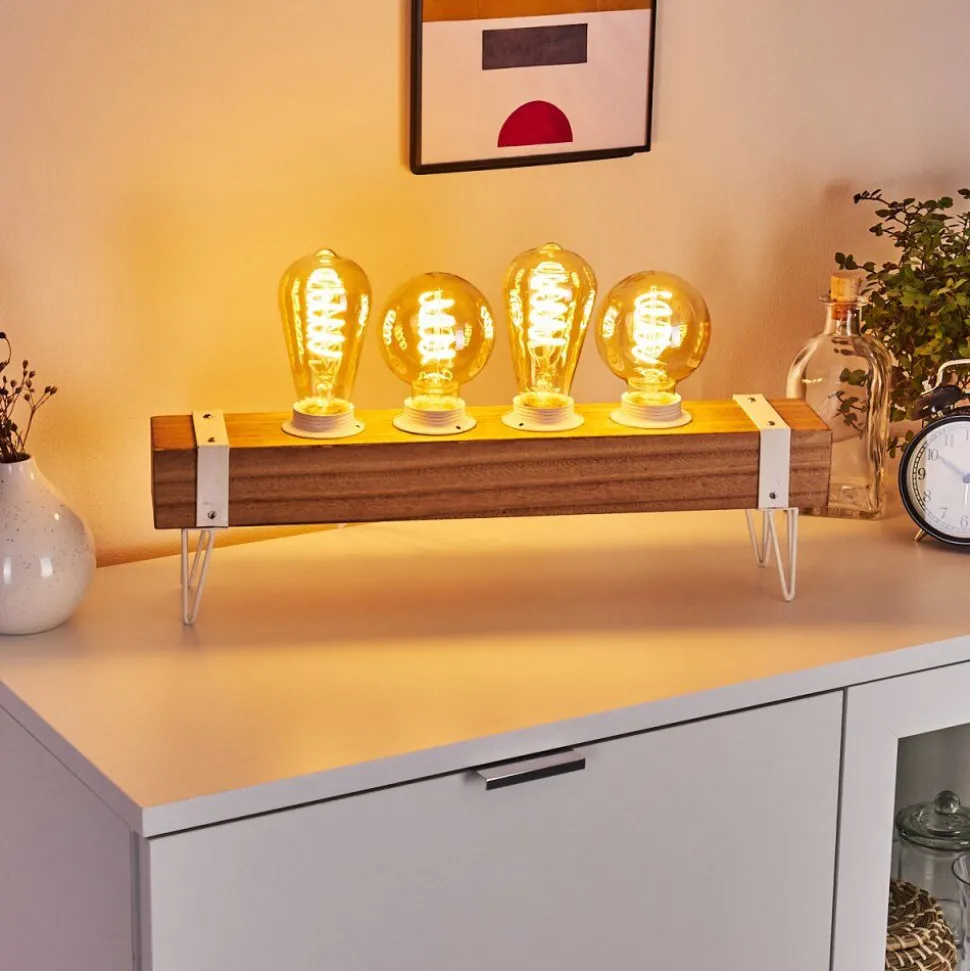 Lampe De Table Torrevieja Bois Clair, Blanc, 4 Lumieres