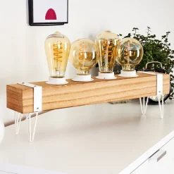 Lampe De Table Torrevieja Bois Clair, Blanc, 4 Lumieres
