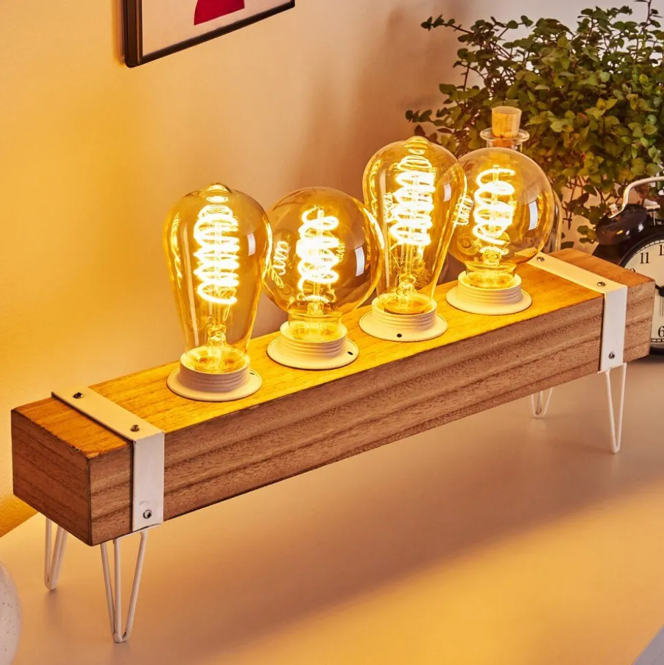Lampe De Table Torrevieja Bois Clair, Blanc, 4 Lumieres