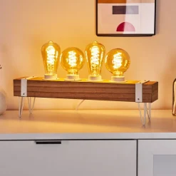 Lampe De Table Torrevieja Bois Clair, Blanc, 4 Lumieres