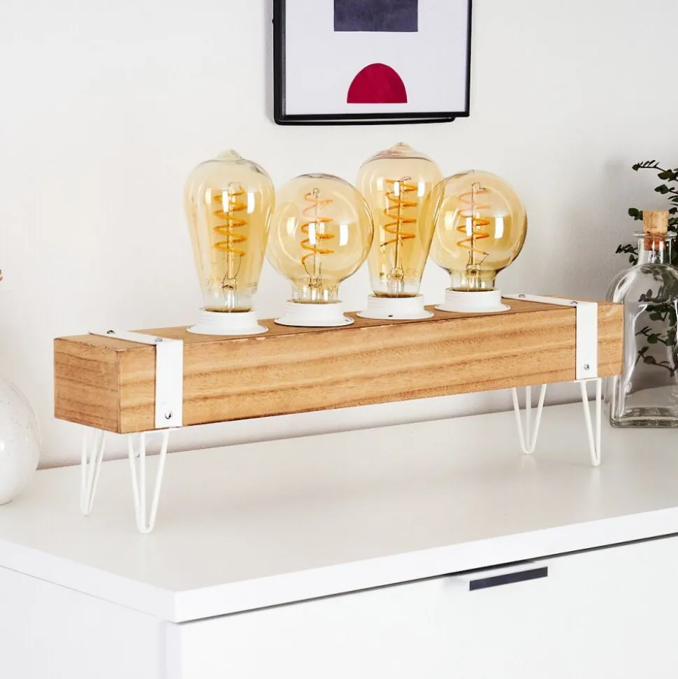 Lampe De Table Torrevieja Bois Clair, Blanc, 4 Lumieres