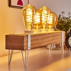 Lampe De Table Torrevieja Bois Clair, Blanc, 4 Lumieres