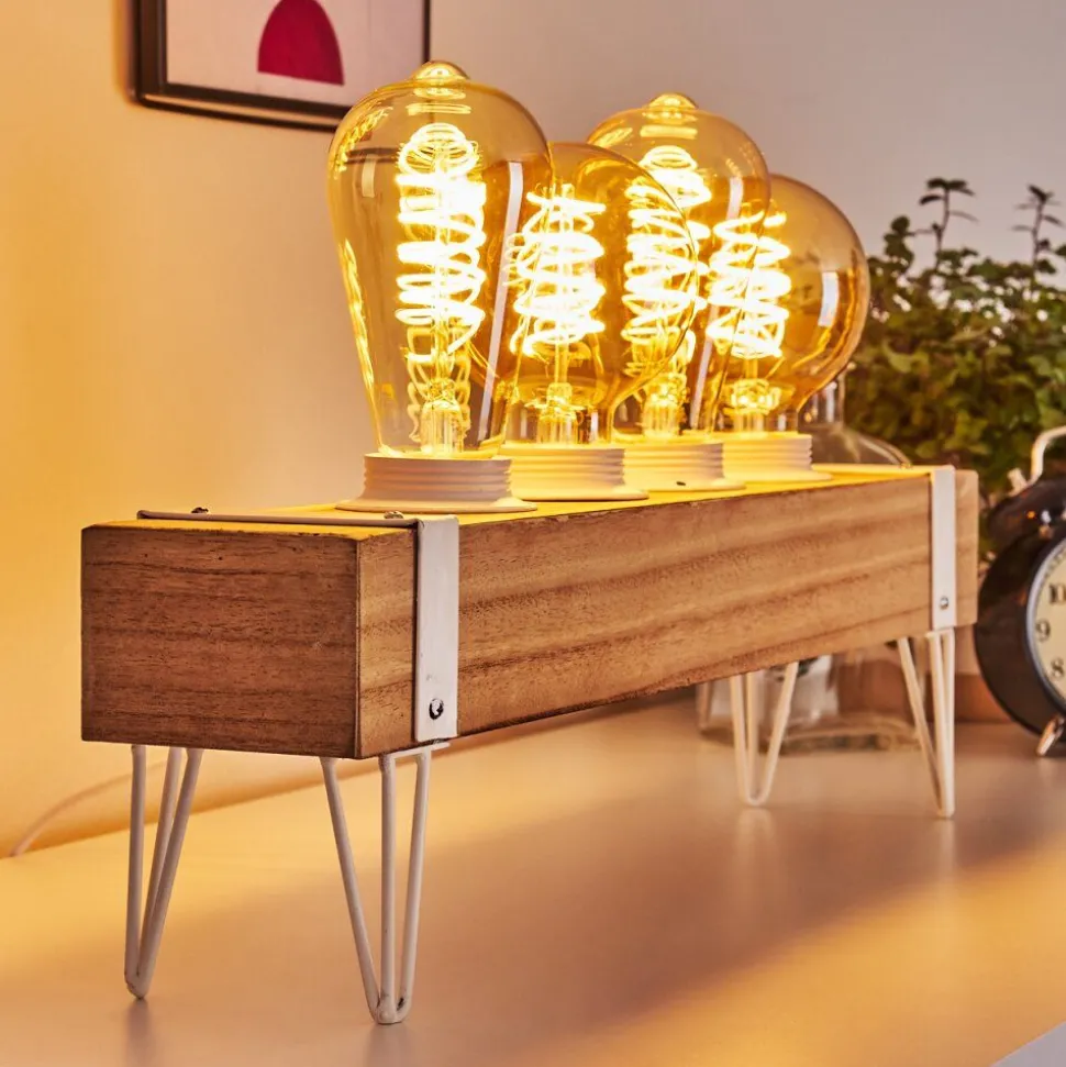 Lampe De Table Torrevieja Bois Clair, Blanc, 4 Lumieres