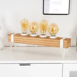 Lampe De Table Torrevieja Bois Clair, Blanc, 4 Lumieres