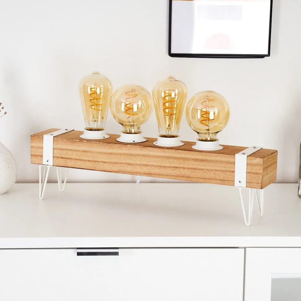 Lampe De Table Torrevieja Bois Clair, Blanc, 4 Lumieres