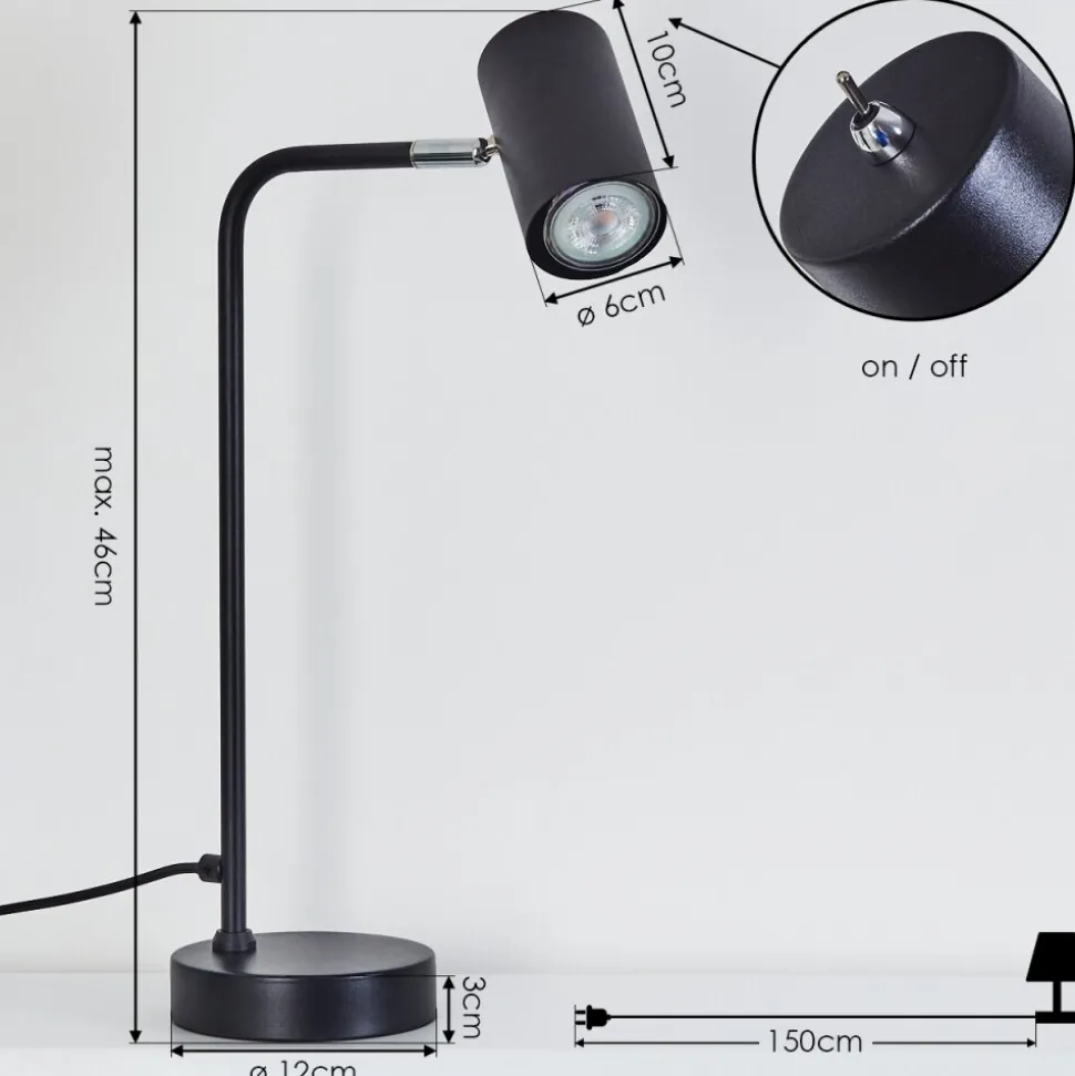Lampe De Table Zuoz Chrome, Noir, 1 Lumiere