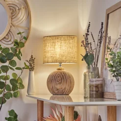 Lampe De Tablelahnus Brun, Couleur Bois, Blanc, 1 Lumiere