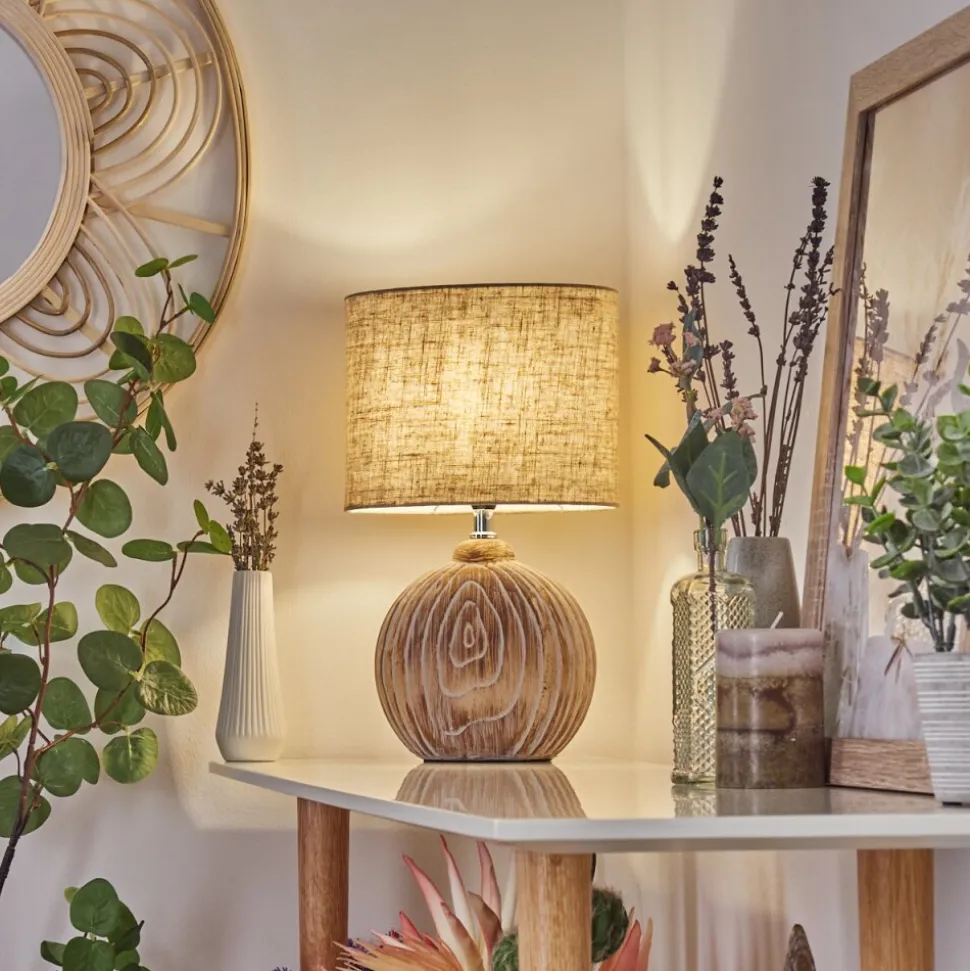 Lampe De Tablelahnus Brun, Couleur Bois, Blanc, 1 Lumiere