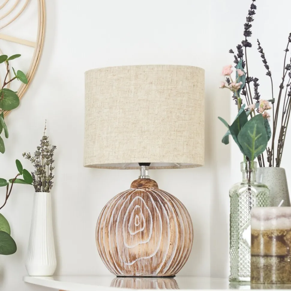 Lampe De Tablelahnus Brun, Couleur Bois, Blanc, 1 Lumiere