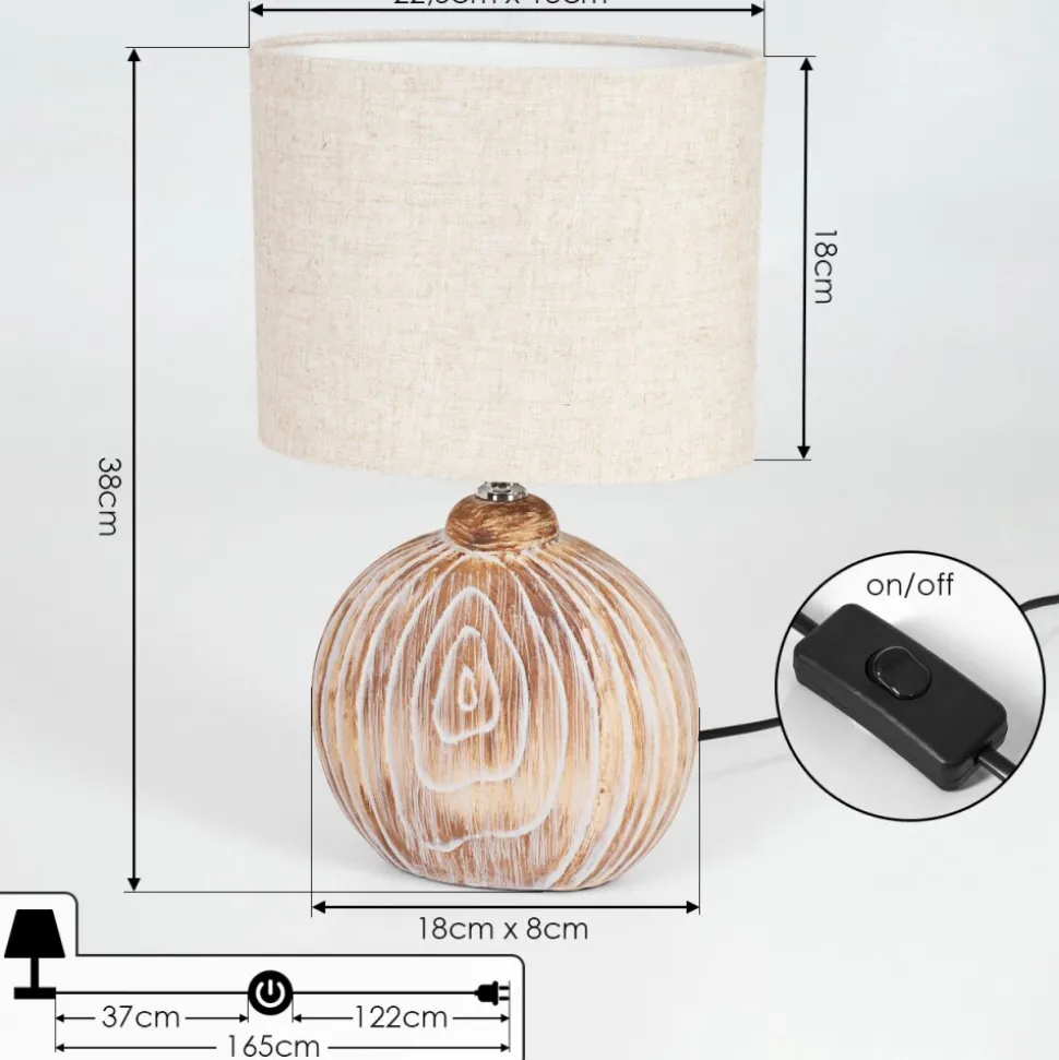 Lampe De Tablelahnus Brun, Couleur Bois, Blanc, 1 Lumiere