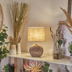 Lampe De Tablelahnus Brun, Couleur Bois, Blanc, 1 Lumiere