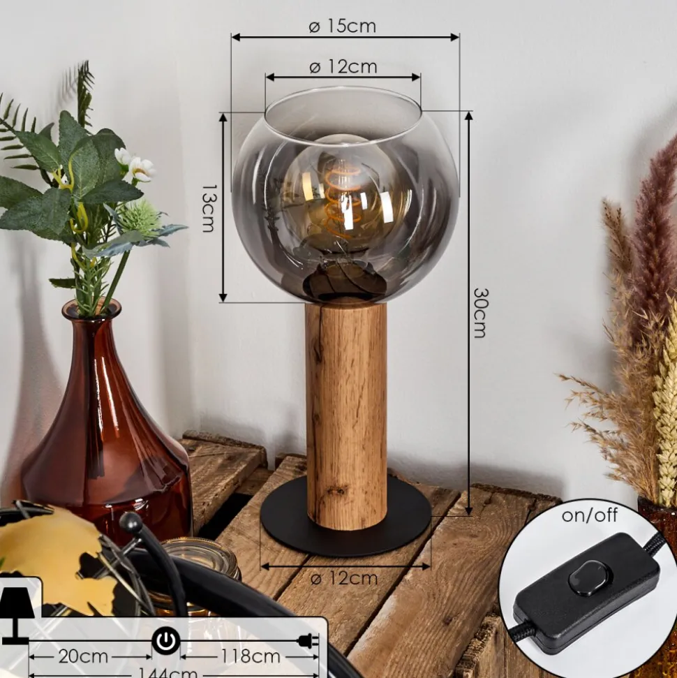 Lampe De Tablevouhet Brun, Couleur Bois, Noir, 1 Lumiere